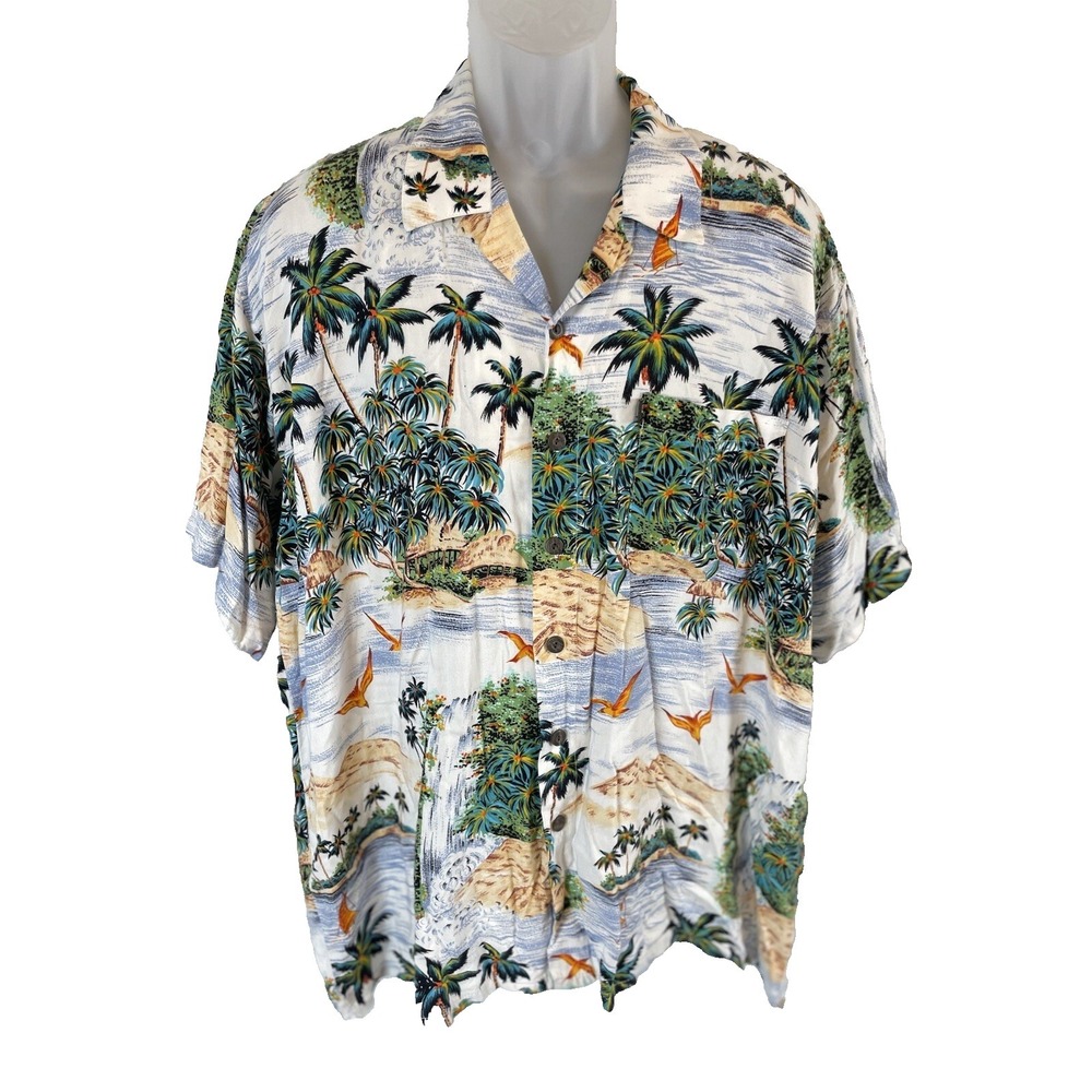 VINTAGE Pineapple Connection Hawaiian Island Boat Palm trees Shirt Mens Size 2XB